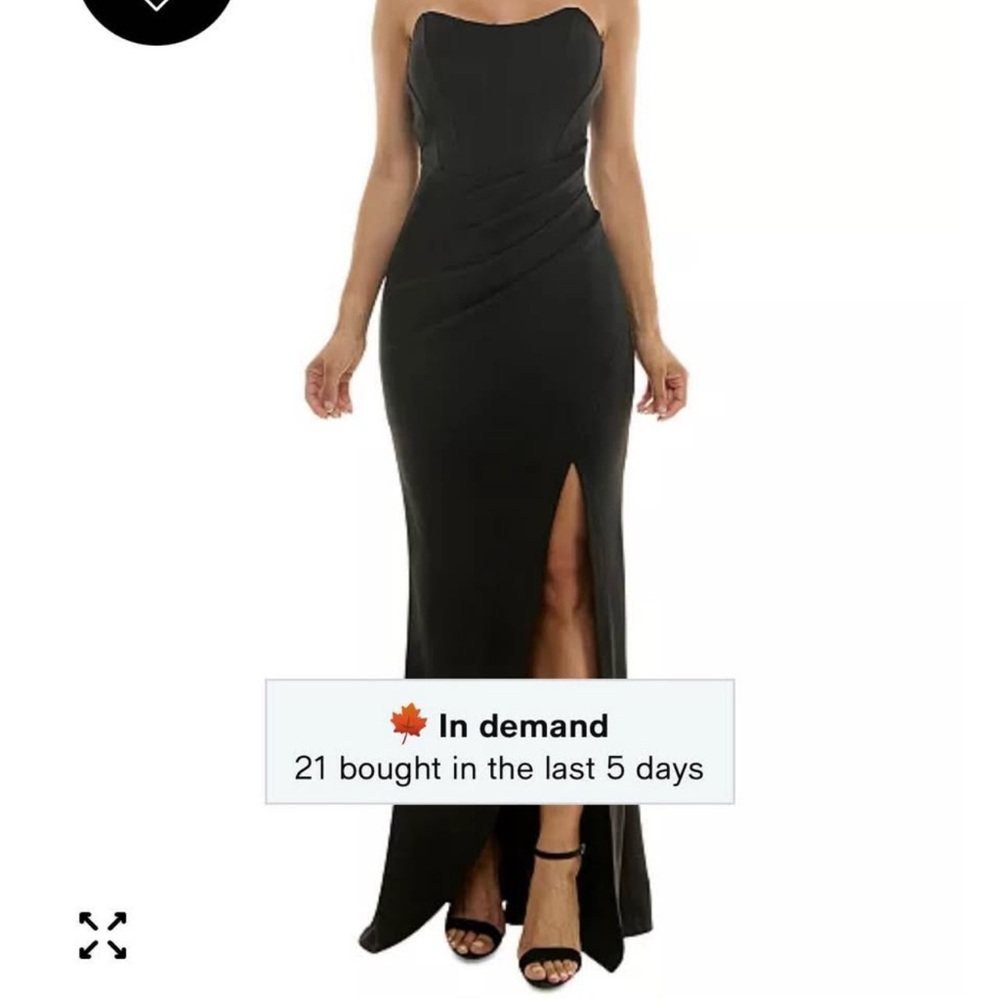 Strapless Black Evening Gown with Front Slit/ Corset